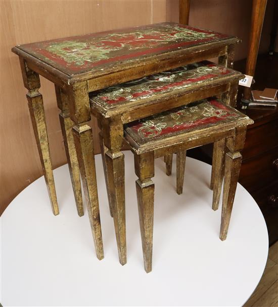 A nest of three gilt Venetian tables W.57cm